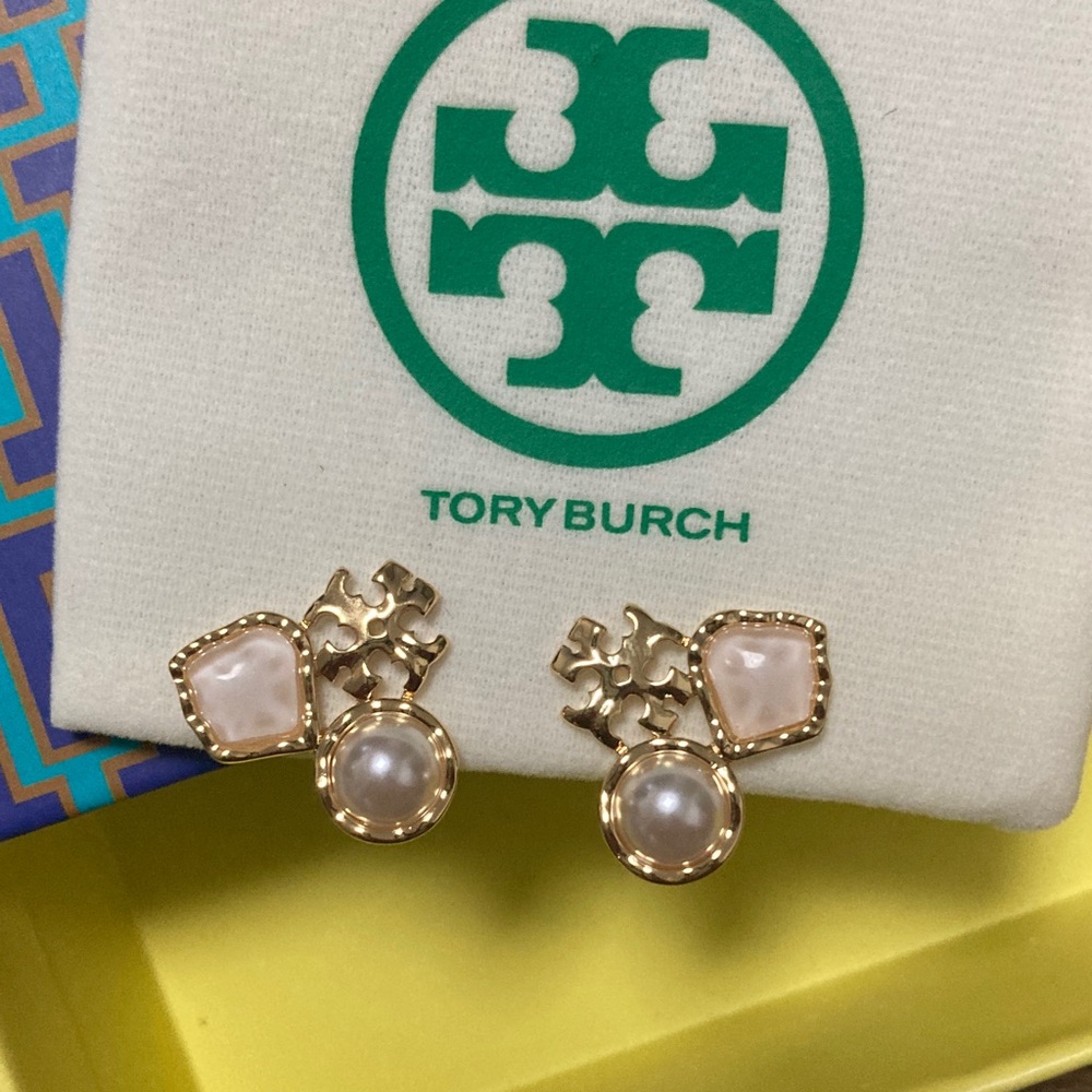 Tory Burch Gold and White Pearl Earrings